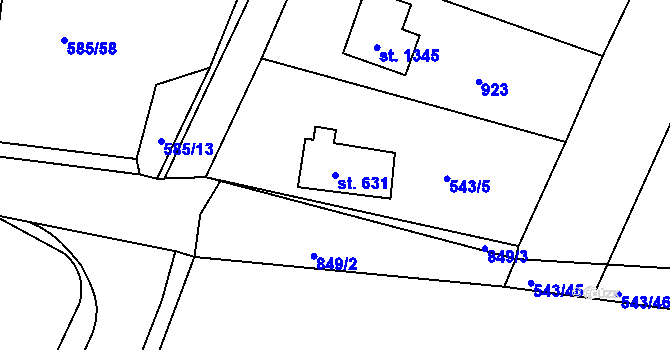 Parcela st. 631 v KÚ Osek u Duchcova, Katastrální mapa