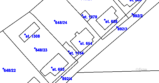 Parcela st. 654 v KÚ Osek u Duchcova, Katastrální mapa