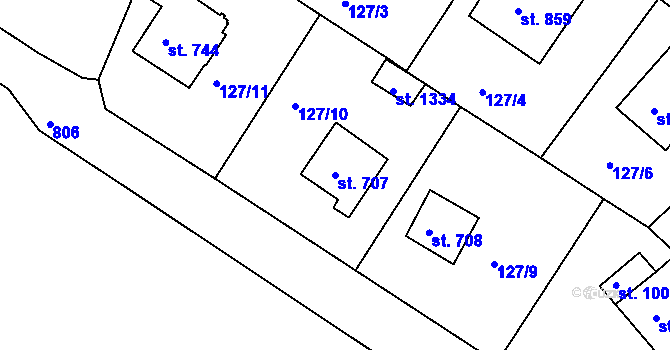Parcela st. 707 v KÚ Osek u Duchcova, Katastrální mapa