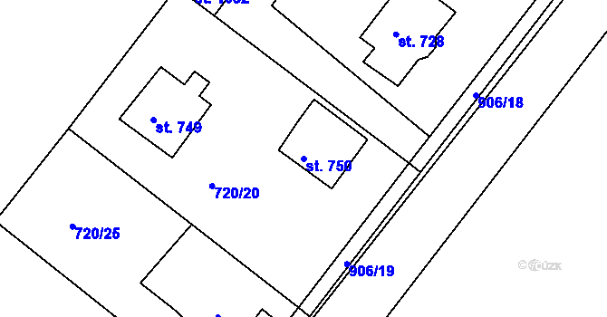 Parcela st. 750 v KÚ Osek u Duchcova, Katastrální mapa