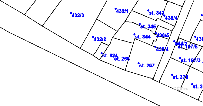Parcela st. 824 v KÚ Osek u Duchcova, Katastrální mapa