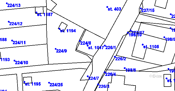 Parcela st. 1017 v KÚ Osek u Duchcova, Katastrální mapa