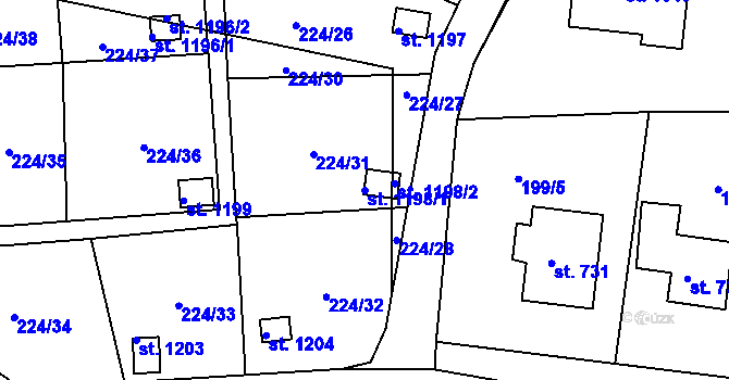 Parcela st. 1198/1 v KÚ Osek u Duchcova, Katastrální mapa