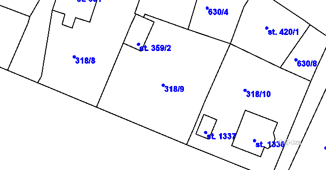Parcela st. 318/9 v KÚ Osek u Duchcova, Katastrální mapa