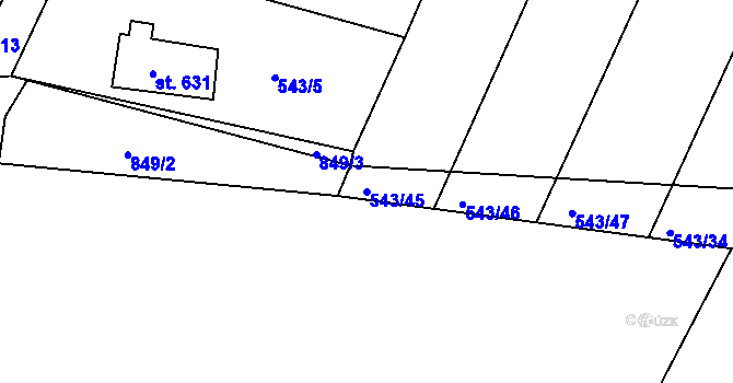 Parcela st. 543/45 v KÚ Osek u Duchcova, Katastrální mapa