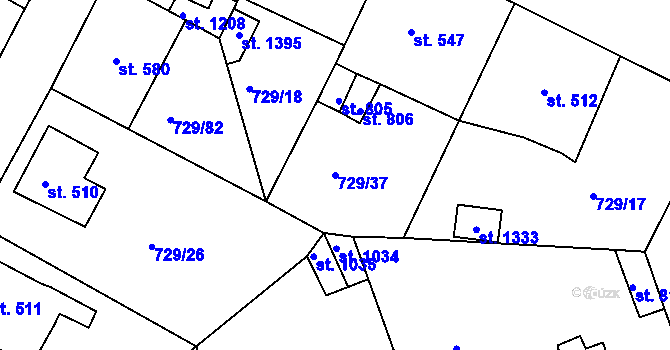 Parcela st. 729/37 v KÚ Osek u Duchcova, Katastrální mapa