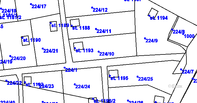 Parcela st. 224/10 v KÚ Osek u Duchcova, Katastrální mapa
