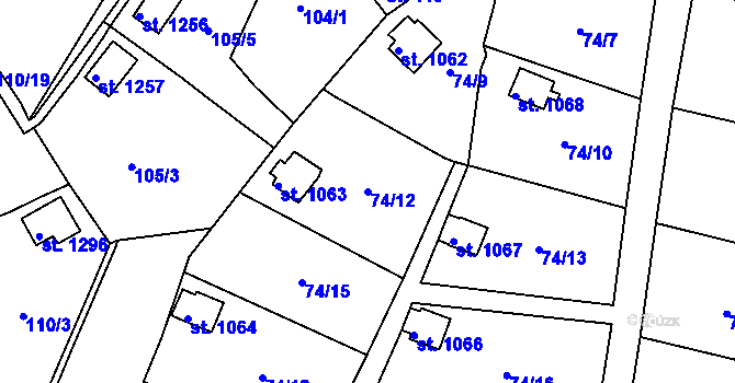 Parcela st. 74/12 v KÚ Osek u Duchcova, Katastrální mapa