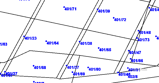 Parcela st. 401/38 v KÚ Osek u Sobotky, Katastrální mapa