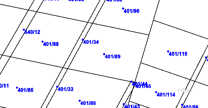 Parcela st. 401/89 v KÚ Osek u Sobotky, Katastrální mapa