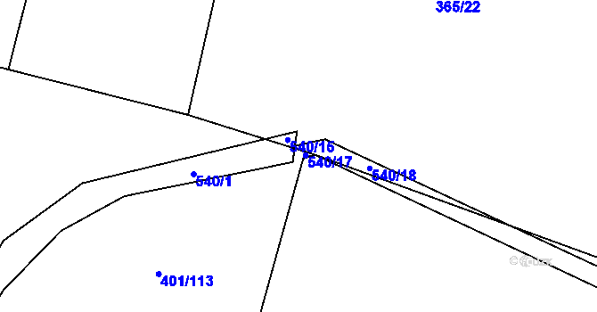 Parcela st. 540/16 v KÚ Osek u Sobotky, Katastrální mapa