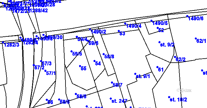 Parcela st. 58/8 v KÚ Osek nad Bečvou, Katastrální mapa