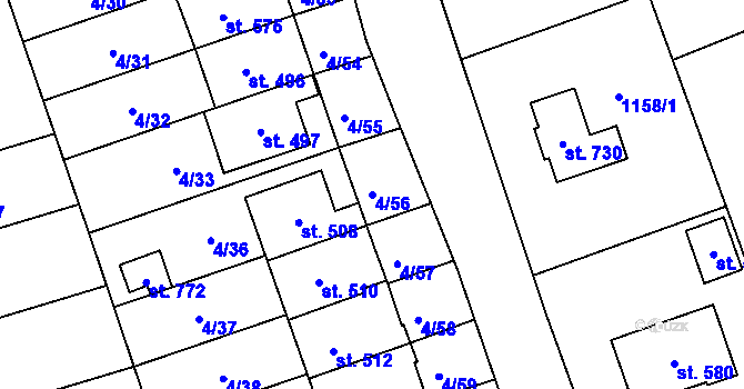 Parcela st. 4/56 v KÚ Osek nad Bečvou, Katastrální mapa