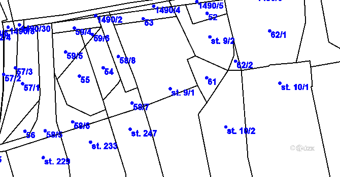Parcela st. 9/1 v KÚ Osek nad Bečvou, Katastrální mapa