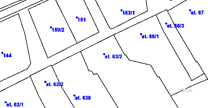 Parcela st. 63/2 v KÚ Osek nad Bečvou, Katastrální mapa