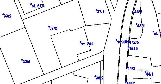 Parcela st. 282 v KÚ Osek nad Bečvou, Katastrální mapa