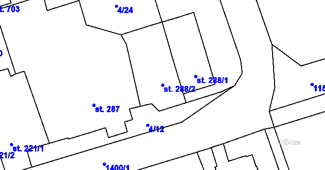 Parcela st. 288/2 v KÚ Osek nad Bečvou, Katastrální mapa