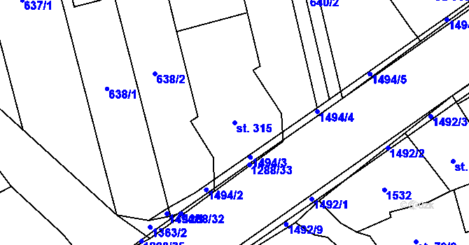 Parcela st. 315 v KÚ Osek nad Bečvou, Katastrální mapa