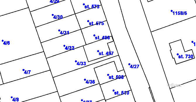 Parcela st. 497 v KÚ Osek nad Bečvou, Katastrální mapa