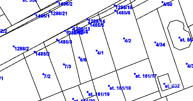 Parcela st. 4/1 v KÚ Osek nad Bečvou, Katastrální mapa