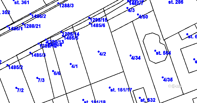 Parcela st. 4/2 v KÚ Osek nad Bečvou, Katastrální mapa