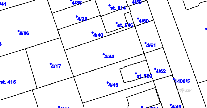 Parcela st. 4/44 v KÚ Osek nad Bečvou, Katastrální mapa