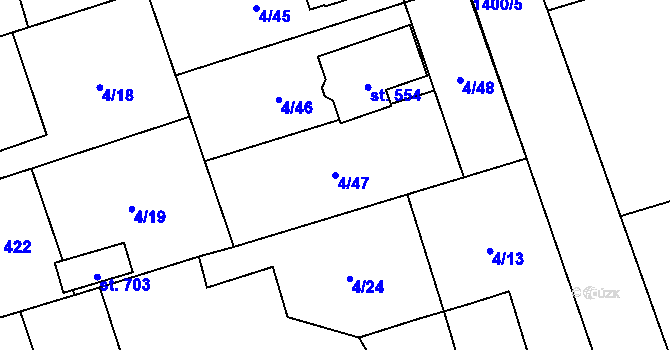 Parcela st. 4/47 v KÚ Osek nad Bečvou, Katastrální mapa