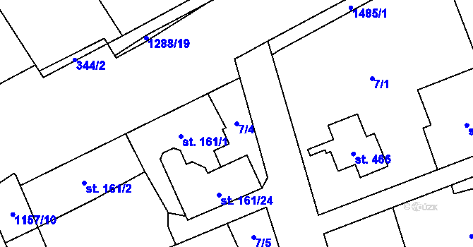 Parcela st. 7/4 v KÚ Osek nad Bečvou, Katastrální mapa
