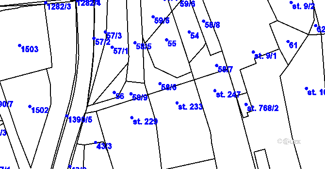 Parcela st. 58 v KÚ Osek nad Bečvou, Katastrální mapa