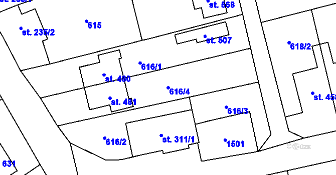 Parcela st. 616/4 v KÚ Osek nad Bečvou, Katastrální mapa
