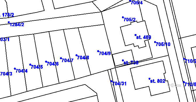 Parcela st. 704/9 v KÚ Osek nad Bečvou, Katastrální mapa