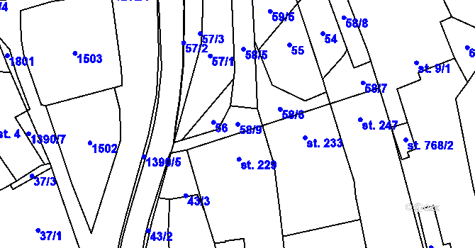 Parcela st. 58/9 v KÚ Osek nad Bečvou, Katastrální mapa