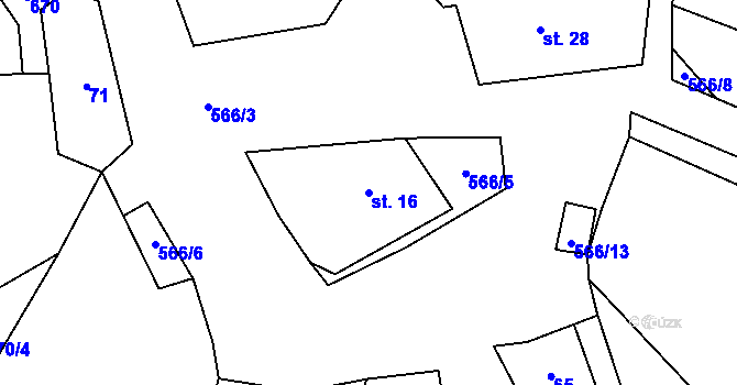 Parcela st. 16 v KÚ Kotouň, Katastrální mapa