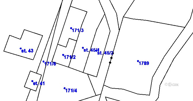 Parcela st. 45/2 v KÚ Kotouň, Katastrální mapa