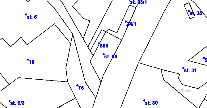 Parcela st. 68 v KÚ Kotouň, Katastrální mapa