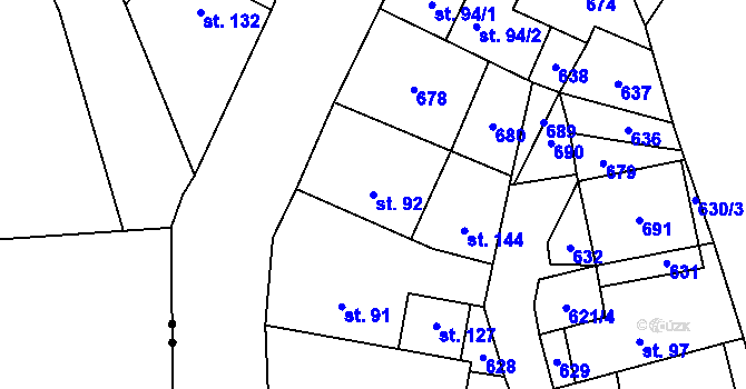Parcela st. 92 v KÚ Kotouň, Katastrální mapa