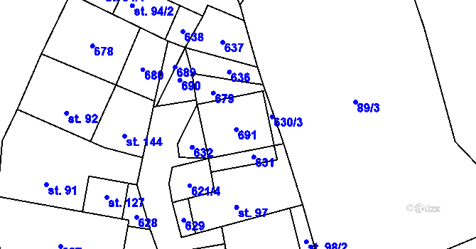 Parcela st. 96 v KÚ Kotouň, Katastrální mapa