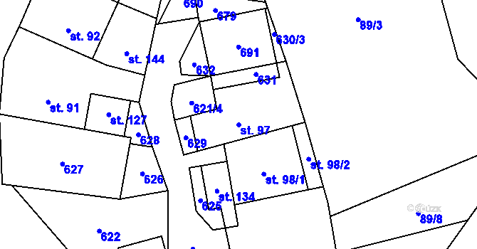 Parcela st. 97 v KÚ Kotouň, Katastrální mapa