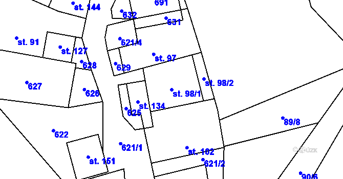 Parcela st. 98/1 v KÚ Kotouň, Katastrální mapa
