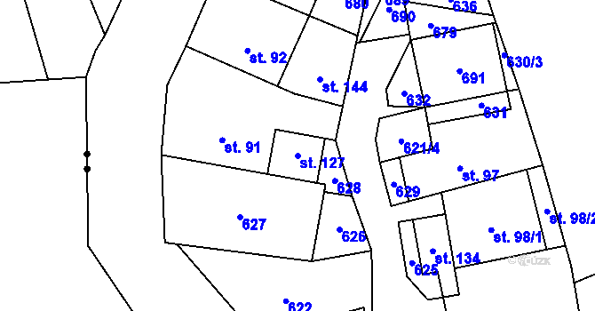 Parcela st. 127 v KÚ Kotouň, Katastrální mapa