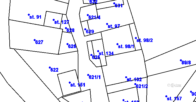 Parcela st. 134 v KÚ Kotouň, Katastrální mapa