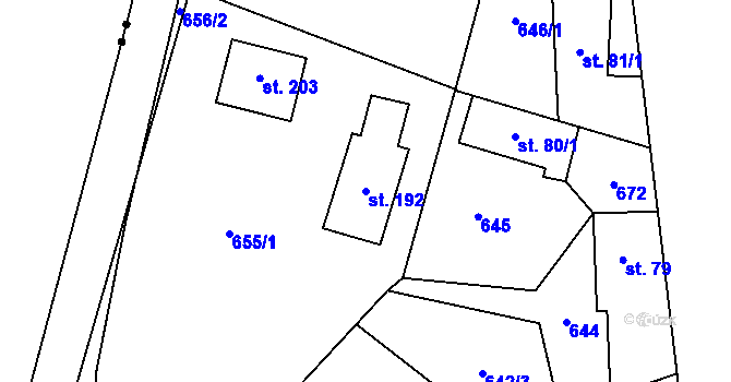 Parcela st. 192 v KÚ Kotouň, Katastrální mapa