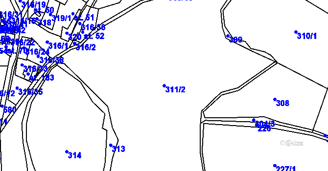 Parcela st. 311/2 v KÚ Kotouň, Katastrální mapa