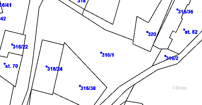 Parcela st. 316/1 v KÚ Kotouň, Katastrální mapa