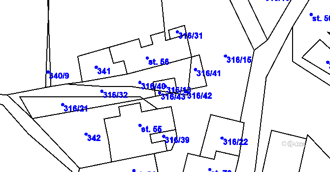 Parcela st. 316/13 v KÚ Kotouň, Katastrální mapa