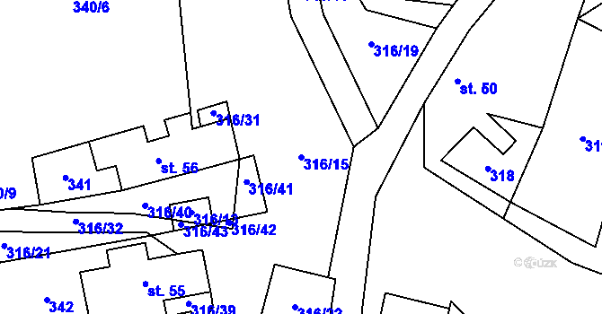 Parcela st. 316/15 v KÚ Kotouň, Katastrální mapa