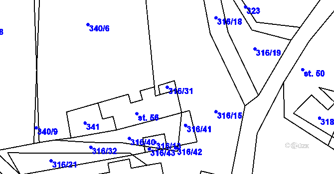 Parcela st. 316/31 v KÚ Kotouň, Katastrální mapa