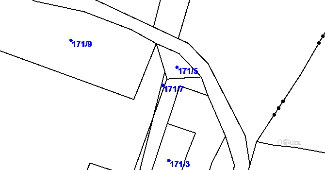 Parcela st. 171/7 v KÚ Kotouň, Katastrální mapa