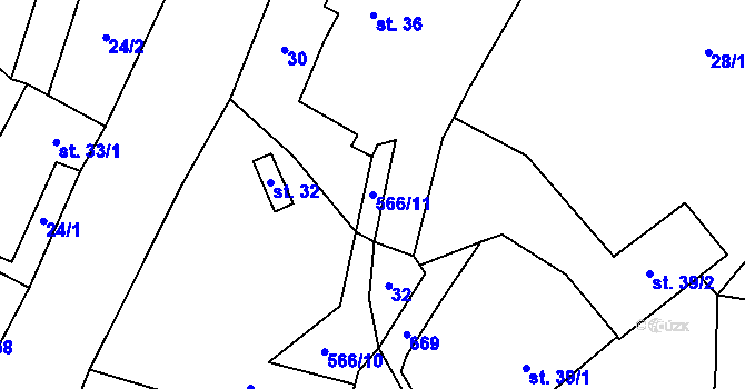 Parcela st. 566/11 v KÚ Kotouň, Katastrální mapa