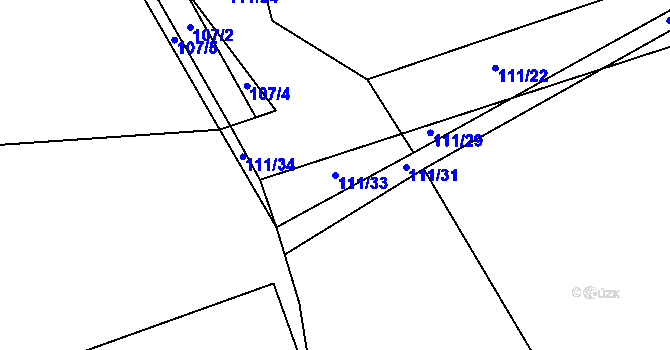 Parcela st. 111/33 v KÚ Kotouň, Katastrální mapa